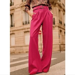 SEZANE THEOPHILE FUSCHIA HIGH WAISTED WIDE LEG TROUSER PANTS